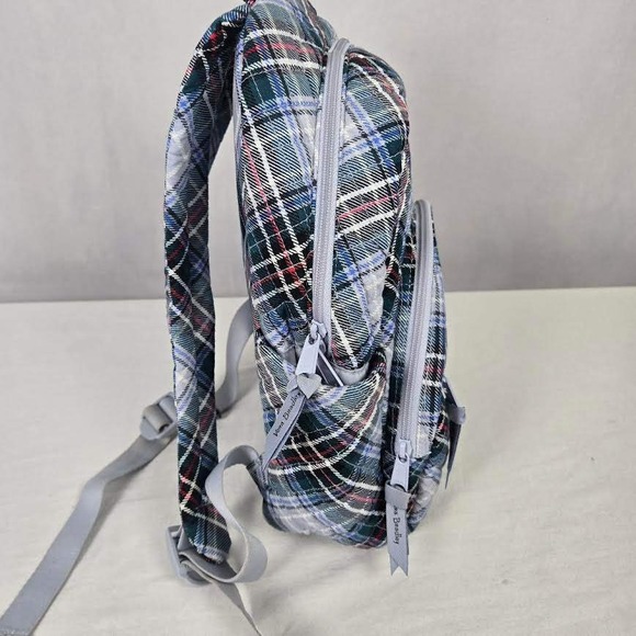Vera Bradley Essential Compact Quilted Plaid Campus Backpack Snowy Grey Blue - Picture 6 of 9